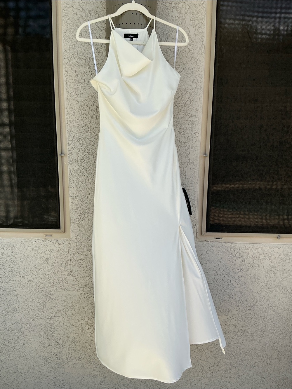 NWT Lulu’s Elynne White Satin Cowl Neck Midi Dress Large Romantic Chic Cocktail - Picture 5 of 12